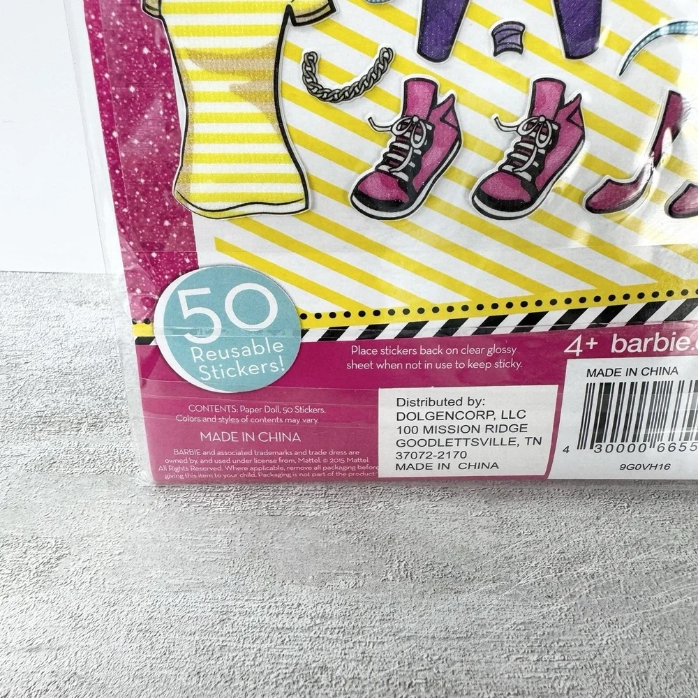 Barbie Sporty Girl Paper Doll Sticker Set of 50 Reusable Stickers